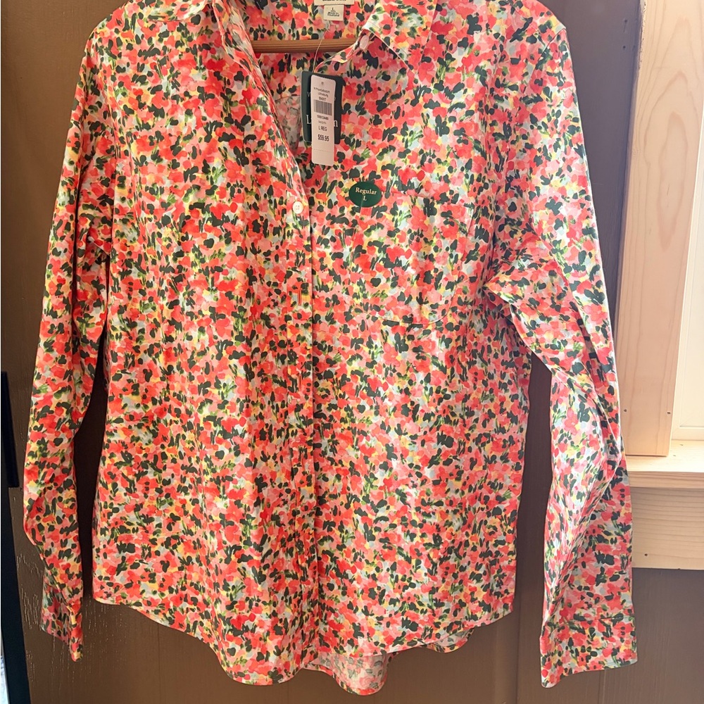BRAND NEW- L.L. Bean Floral Button Down Shirt - Red and Green